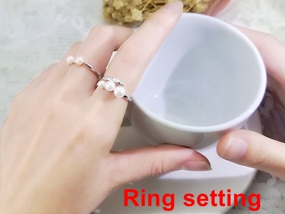 Ring Setting Blank 4-5.5mm 1pc 1.7g 925 Sterling Silver Adjustable CZ Semi Mount Round Shape Base for 3 Pearls Beads Wholesale Available