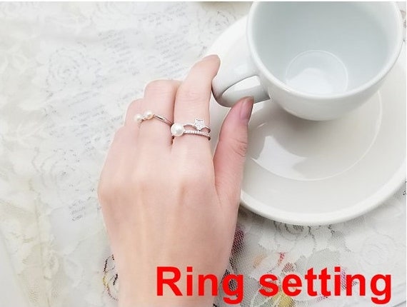 Ring Setting Blank 6.5mm 1pc 2.0g 925 Sterling Silver Adjustable CZ Semi Mount Round Shape Base for 1 Pearl Bead Wholesale Available