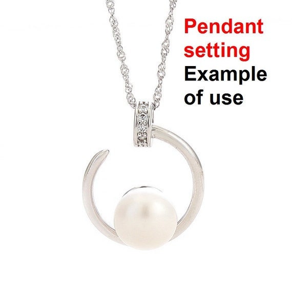 Necklace Pendant Setting Blank 9mm 1pc 2.2g 925 Sterling Silver Moon Shape Base for 1 Pearl Bead CZ Semi Mount Wholesale Available