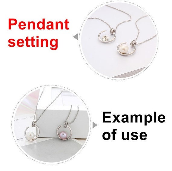 Necklace Pendant Setting Blank 9mm 1pc 2.2g 925 Sterling Silver Moon Shape Base for 1 Pearl Bead CZ Semi Mount Wholesale Available