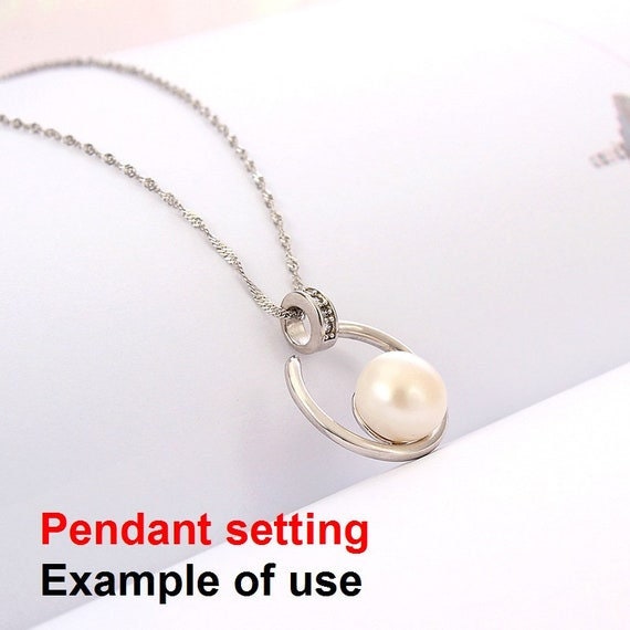 Necklace Pendant Setting Blank 9mm 1pc 2.2g 925 Sterling Silver Moon Shape Base for 1 Pearl Bead CZ Semi Mount Wholesale Available