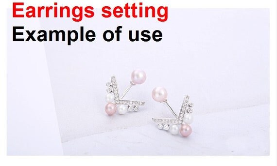 Stud Earring Setting Blanks 3 4 5mm 1 Pair 2.2g 925 Sterling Silver CZ Semi Mount Arrow Airplane Base for 4 Pearls Beads Wholesale Available