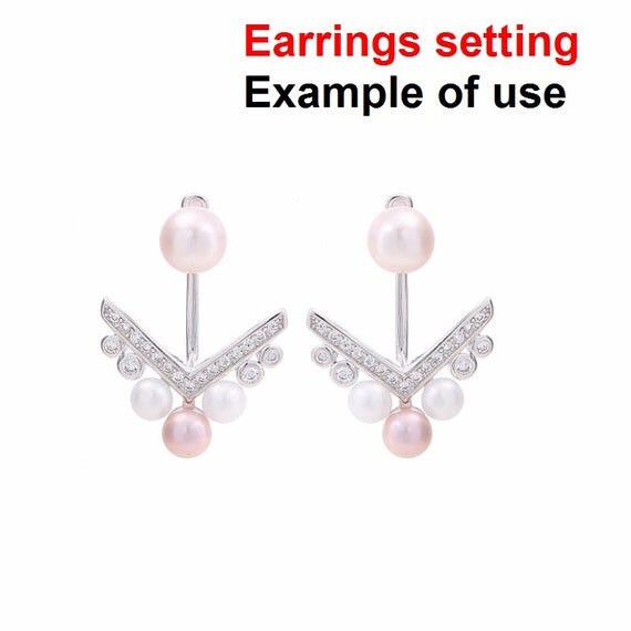 Stud Earring Setting Blanks 3 4 5mm 1 Pair 2.2g 925 Sterling Silver CZ Semi Mount Arrow Airplane Base for 4 Pearls Beads Wholesale Available