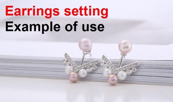 Stud Earring Setting Blanks 3 4 5mm 1 Pair 2.2g 925 Sterling Silver CZ Semi Mount Arrow Airplane Base for 4 Pearls Beads Wholesale Available