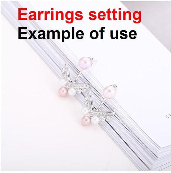 Stud Earring Setting Blanks 3 4 5mm 1 Pair 2.2g 925 Sterling Silver CZ Semi Mount Arrow Airplane Base for 4 Pearls Beads Wholesale Available