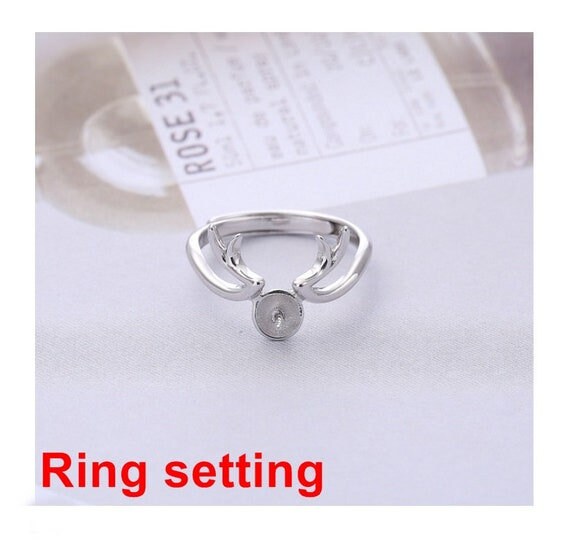 Ring Setting Blank 7mm 1pc 1.6g 925 Sterling Silver Adjustable Round Shape Base for 1 Pearl Bead Wholesale Available