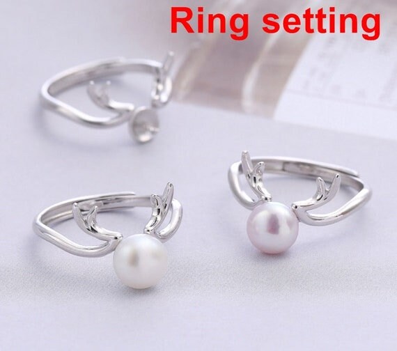 Ring Setting Blank 7mm 1pc 1.6g 925 Sterling Silver Adjustable Round Shape Base for 1 Pearl Bead Wholesale Available