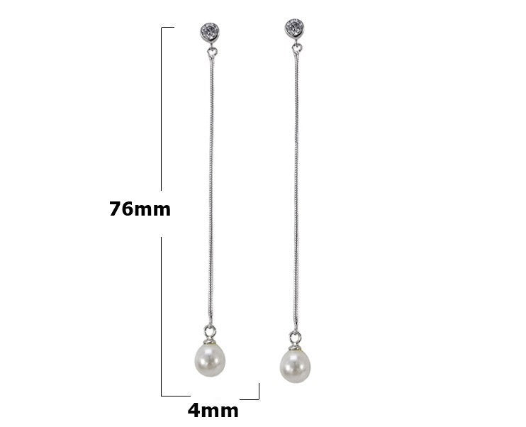 Stud Earring Setting Dangle Chain Cup 7mm 1 Pair 1.8g 925 Sterling Silver CZ Semi Mount Base for 1 Pearl Bead Wholesale Available