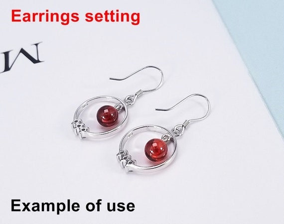 Hook Earring Setting Blanks 6mm 1 Pair 2.4g 925 Sterling Silver CZ Semi Mount Circle Round Base for 1 Pearl Bead Wholesale Available