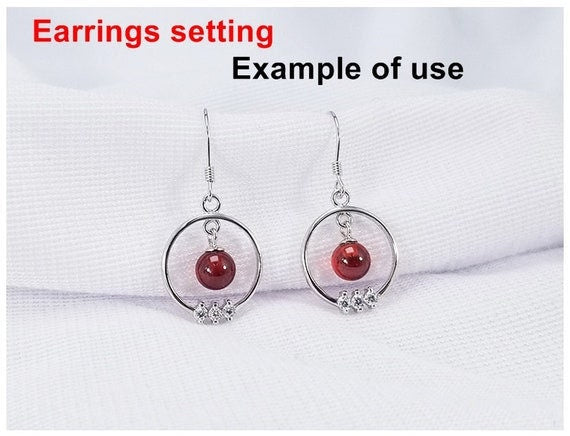 Hook Earring Setting Blanks 6mm 1 Pair 2.4g 925 Sterling Silver CZ Semi Mount Circle Round Base for 1 Pearl Bead Wholesale Available