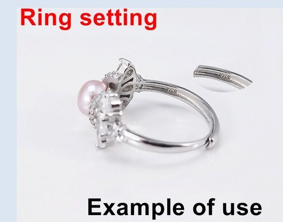 Ring Setting Blank 7mm 1pc 2.9g 925 Sterling Silver Adjustable CZ Semi Mount Round Shape Base for 1 Pearl Bead Wholesale Available