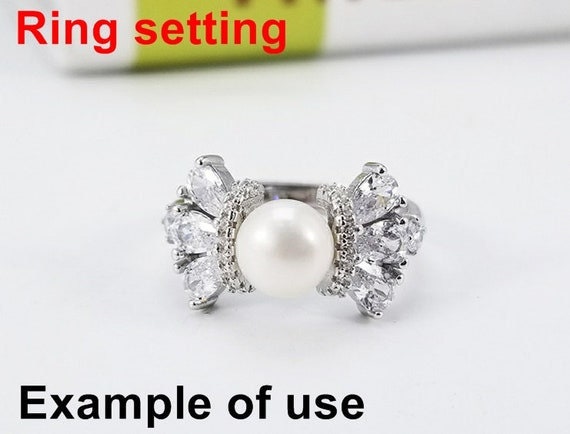 Ring Setting Blank 7mm 1pc 2.9g 925 Sterling Silver Adjustable CZ Semi Mount Round Shape Base for 1 Pearl Bead Wholesale Available