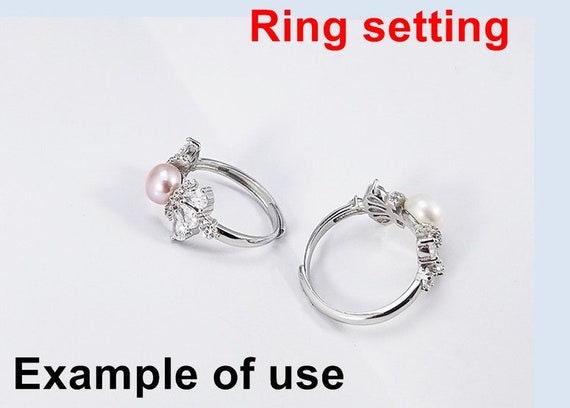 Ring Setting Blank 7mm 1pc 2.9g 925 Sterling Silver Adjustable CZ Semi Mount Round Shape Base for 1 Pearl Bead Wholesale Available