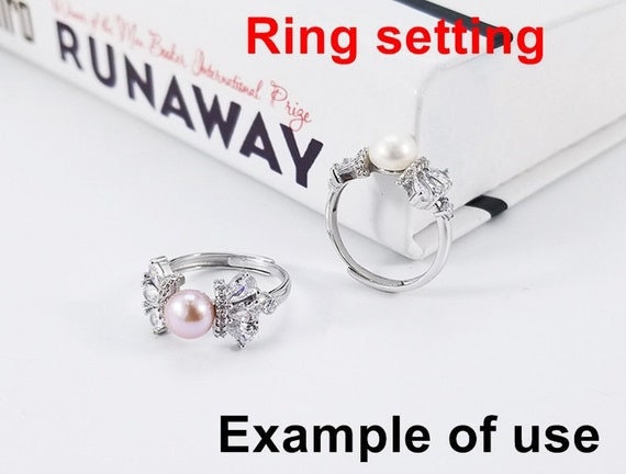 Ring Setting Blank 7mm 1pc 2.9g 925 Sterling Silver Adjustable CZ Semi Mount Round Shape Base for 1 Pearl Bead Wholesale Available