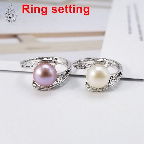 Ring Setting Blank 8.5mm 1pc 2.0g 925 Sterling Silver Adjustable Round Shape Base for 1 Pearl Bead Wholesale Available