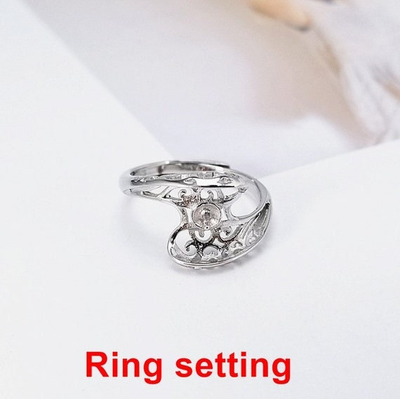 Ring Setting Blank 8.5mm 1pc 2.0g 925 Sterling Silver Adjustable Round Shape Base for 1 Pearl Bead Wholesale Available