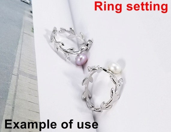 Ring Setting Blank 6mm 1pc 1.8g 925 Sterling Silver Adjustable CZ Semi Mount Round Shape Base for 1 Pearl Bead Wholesale Available