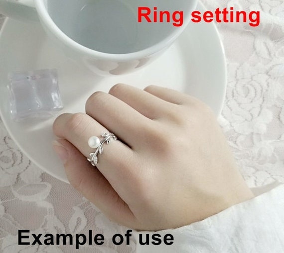 Ring Setting Blank 6mm 1pc 1.8g 925 Sterling Silver Adjustable CZ Semi Mount Round Shape Base for 1 Pearl Bead Wholesale Available