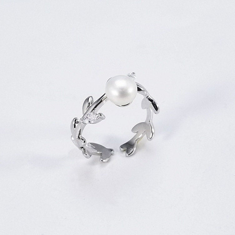 Ring Setting Blank 6mm 1pc 1.8g 925 Sterling Silver Adjustable CZ Semi Mount Round Shape Base for 1 Pearl Bead Wholesale Available