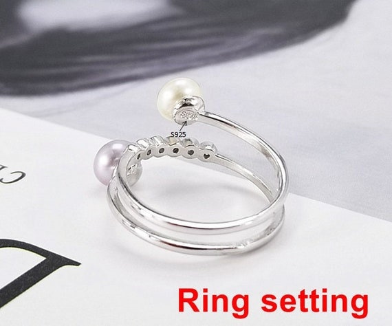 Ring Setting Blank 5.5 6mm 1pc 1.7g 925 Sterling Silver Adjustable CZ Semi Mount Round Shape Base for 2 Pearls Beads Wholesale Available