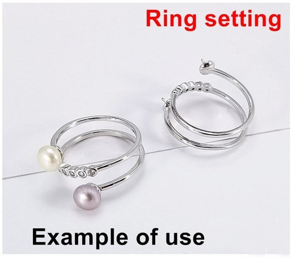 Ring Setting Blank 5.5 6mm 1pc 1.7g 925 Sterling Silver Adjustable CZ Semi Mount Round Shape Base for 2 Pearls Beads Wholesale Available