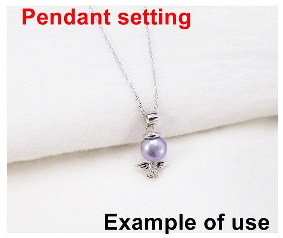 Necklace Pendant Setting Blank 7.5mm 1pc 0.8g 925 Sterling Silver CZ Semi Mount Angle Shape Base for 1 Pearl Bead Wholesale Available