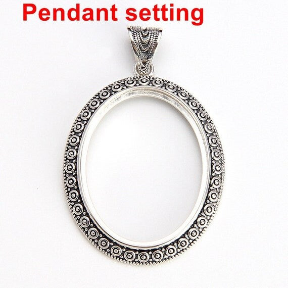 Necklace Pendant Setting Blank Bezel 27x35mm 1pc 8.5g 925 Sterling Silver for 1 Oval Shape Cabochon Stone Cameo Wholesale Available