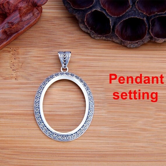 Necklace Pendant Setting Blank Bezel 27x35mm 1pc 8.5g 925 Sterling Silver for 1 Oval Shape Cabochon Stone Cameo Wholesale Available