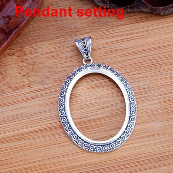 Necklace Pendant Setting Blank Bezel 27x35mm 1pc 8.5g 925 Sterling Silver for 1 Oval Shape Cabochon Stone Cameo Wholesale Available