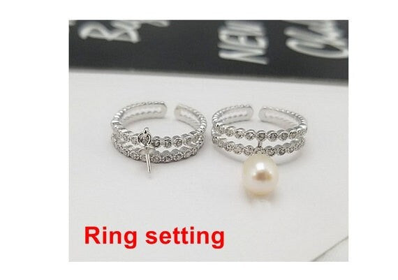 Ring Setting Blank 6mm 1pc 1.8g 925 Sterling Silver Adjustable CZ Semi Mount Round Shape Base for 1 Pearl Bead Wholesale Available