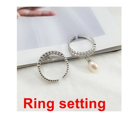 Ring Setting Blank 6mm 1pc 1.8g 925 Sterling Silver Adjustable CZ Semi Mount Round Shape Base for 1 Pearl Bead Wholesale Available