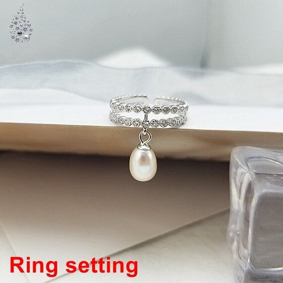 Ring Setting Blank 6mm 1pc 1.8g 925 Sterling Silver Adjustable CZ Semi Mount Round Shape Base for 1 Pearl Bead Wholesale Available