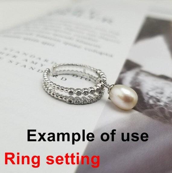 Ring Setting Blank 6mm 1pc 1.8g 925 Sterling Silver Adjustable CZ Semi Mount Round Shape Base for 1 Pearl Bead Wholesale Available