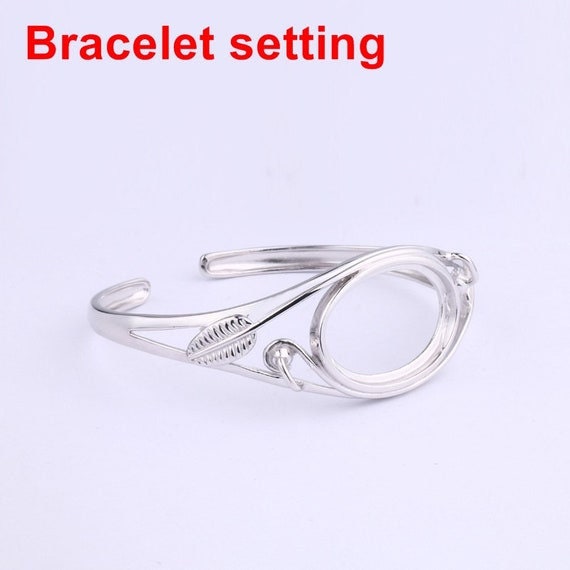 Open Cuff Bracelet Setting Blank Bezel 18x28mm 1pc 15.8g 925 Sterling Silver for 1 Cabochon Stone Cameo No Prongs Wholesale Available