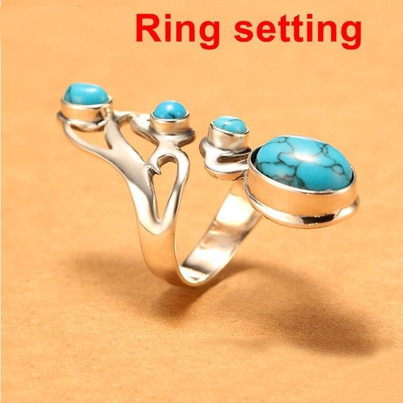 Ring Setting Blank Bezel 4 12mm 1pc 10.4g 925 Sterling Silver Adjustable for 4 Round Oval Shape Cabochon Cameo No Prongs Wholesale Available