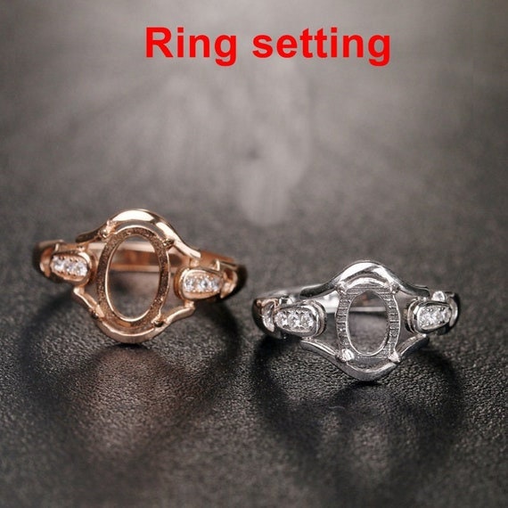 Halo Ring Setting Blank 7x9mm 1pc 925 Sterling Silver CZ Semi Mount for Oval Faceted Cabochon Stone 4 Prongs Adjustable Wholesale Available