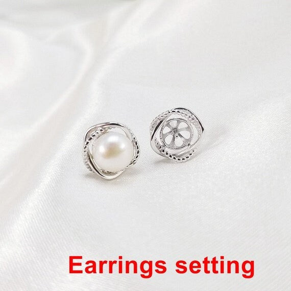 Stud Earring Setting Blanks 7.5mm 1 Pair 1.5g 925 Sterling Silver Round Base for 1 Pearl Bead Wholesale Available