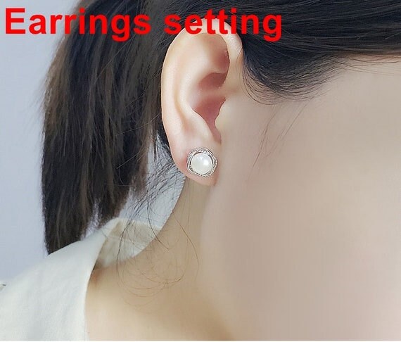 Stud Earring Setting Blanks 7.5mm 1 Pair 1.5g 925 Sterling Silver Round Base for 1 Pearl Bead Wholesale Available