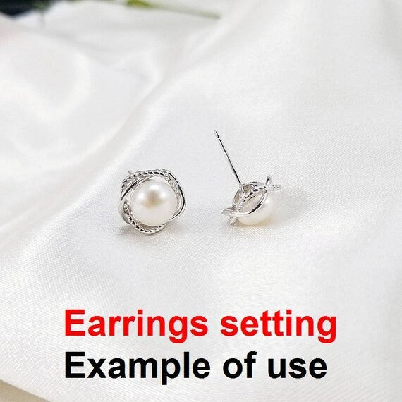 Stud Earring Setting Blanks 7.5mm 1 Pair 1.5g 925 Sterling Silver Round Base for 1 Pearl Bead Wholesale Available