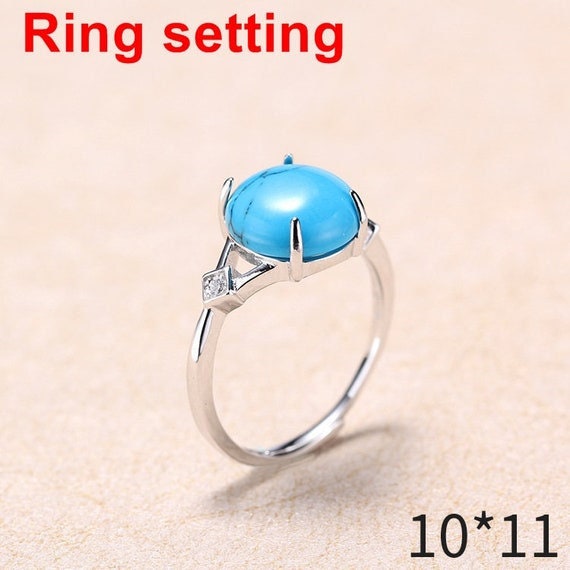 Ring Setting Blank Bezel 11 15mm 1pc 925 Sterling Silver Adjustable CZ Semi Mount for Oval Shape Cabochon Cameo 4 Prongs Wholesale Available