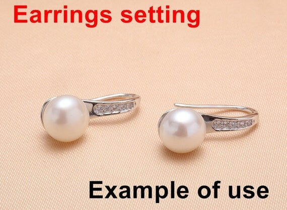 Hook Earring Setting Blanks 6.5mm 1 Pair 0.8g 925 Sterling Silver CZ Semi Mount Round Base for 1 Pearl Bead Wholesale Available