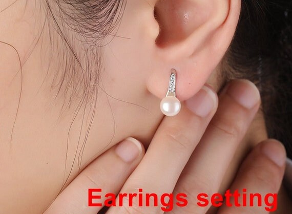 Hook Earring Setting Blanks 6.5mm 1 Pair 0.8g 925 Sterling Silver CZ Semi Mount Round Base for 1 Pearl Bead Wholesale Available