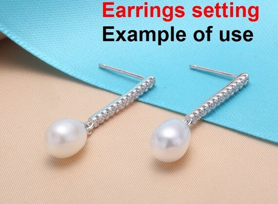 Stud Earring Setting Blanks 6mm 1 Pair 1.0g 925 Sterling Silver CZ Semi Mount Round Base for 1 Pearl Bead Wholesale Available