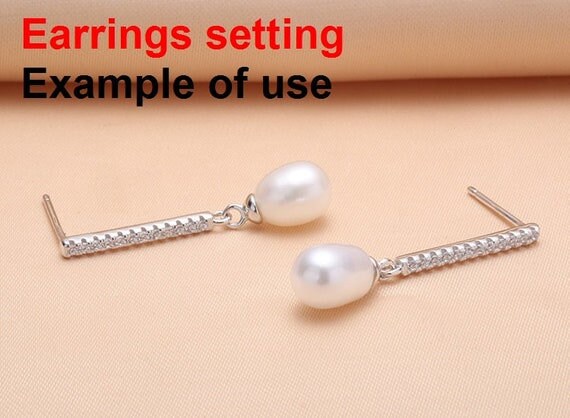 Stud Earring Setting Blanks 6mm 1 Pair 1.0g 925 Sterling Silver CZ Semi Mount Round Base for 1 Pearl Bead Wholesale Available