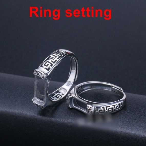 Ring Setting Blank Bezel 10 13mm 1pc 2.2g 925 Sterling Silver Adjustable for 1 Rectangle Shape Cabochon Cameo No Prongs Wholesale Available