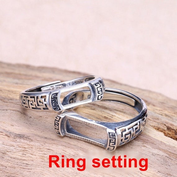 Ring Setting Blank Bezel 10 13mm 1pc 2.2g 925 Sterling Silver Adjustable for 1 Rectangle Shape Cabochon Cameo No Prongs Wholesale Available