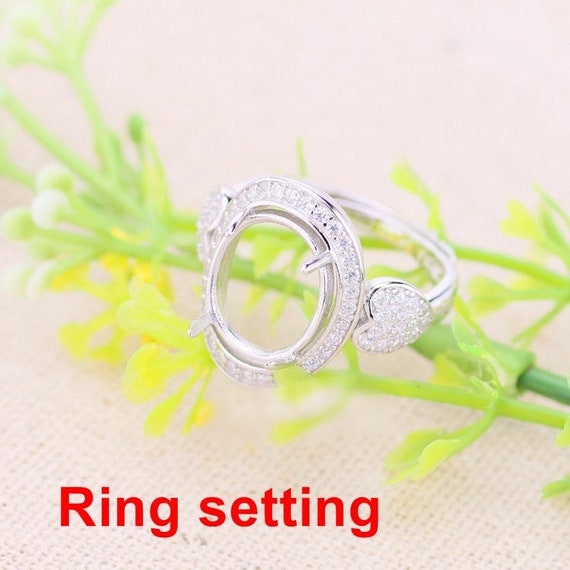 Halo Ring Setting Blank 10x12mm 925 Sterling Silver CZ Semi Mount for Oval Faceted Cabochon Stone 4 Prongs Adjustable Wholesale Available