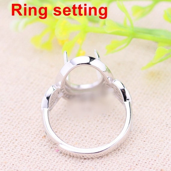 Halo Ring Setting Blank 10x12mm 925 Sterling Silver CZ Semi Mount for Oval Faceted Cabochon Stone 4 Prongs Adjustable Wholesale Available