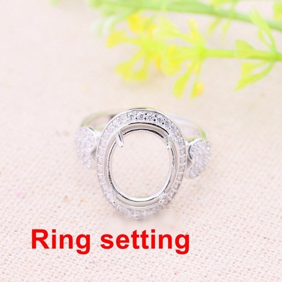 Halo Ring Setting Blank 10x12mm 925 Sterling Silver CZ Semi Mount for Oval Faceted Cabochon Stone 4 Prongs Adjustable Wholesale Available