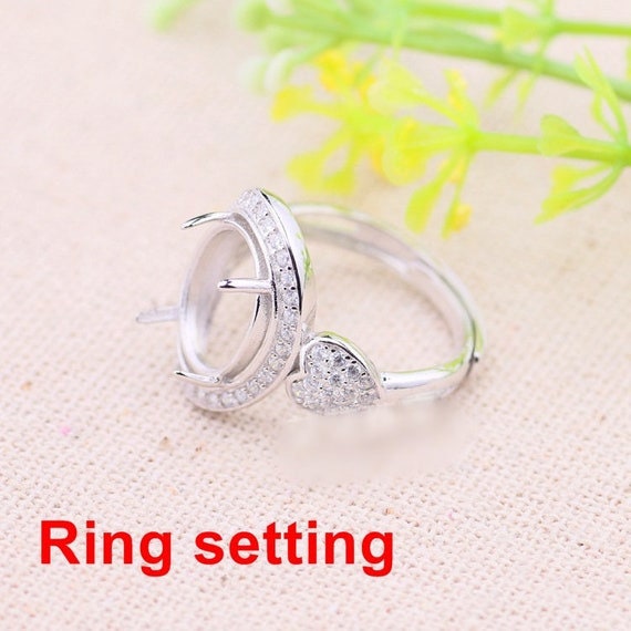 Halo Ring Setting Blank 10x12mm 925 Sterling Silver CZ Semi Mount for Oval Faceted Cabochon Stone 4 Prongs Adjustable Wholesale Available